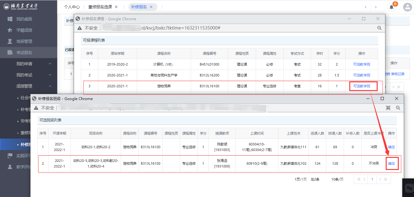 选择报名班级界面